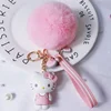 Hello Kitty Sanrio Kuromi Penguin Frog Dog Cat Cute Keychains with Fluffy Rabbit Fur Ball Women Girl Bag Pendant Keyring Gifts 2