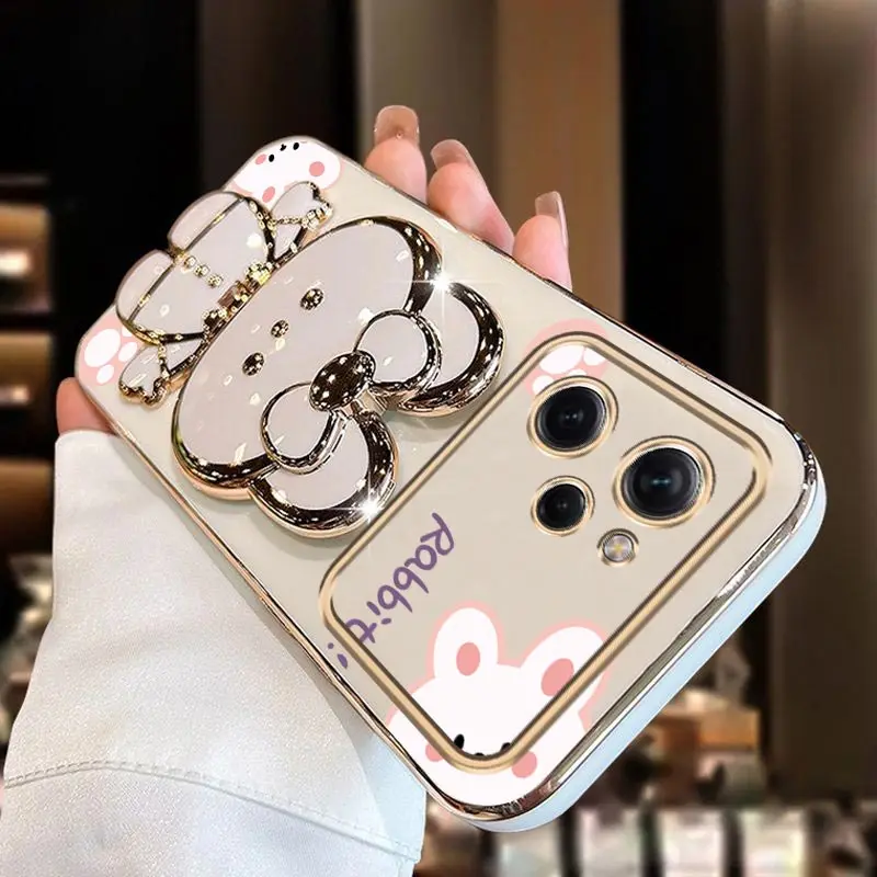 Elegant Diamond Rabbit Wrist Strap Phone Holder Case with Stand Cover