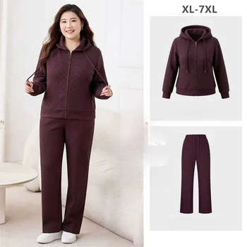Women Plus Size Sports Clothes Set 2Pcs 2026 New Rhinestone Coat Hoodies 7XL 6XL 5XL 100KG Stretched Pants Tracksuit Gym Outfit