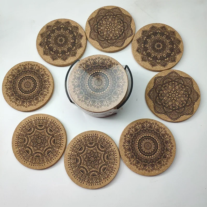 

6Pcs/Set Nordic Mandala Design Round Shape Wooden Coasters Table Mat Coffee Cup Pad Non-slip Wooden Coasters Kitchen Accessories