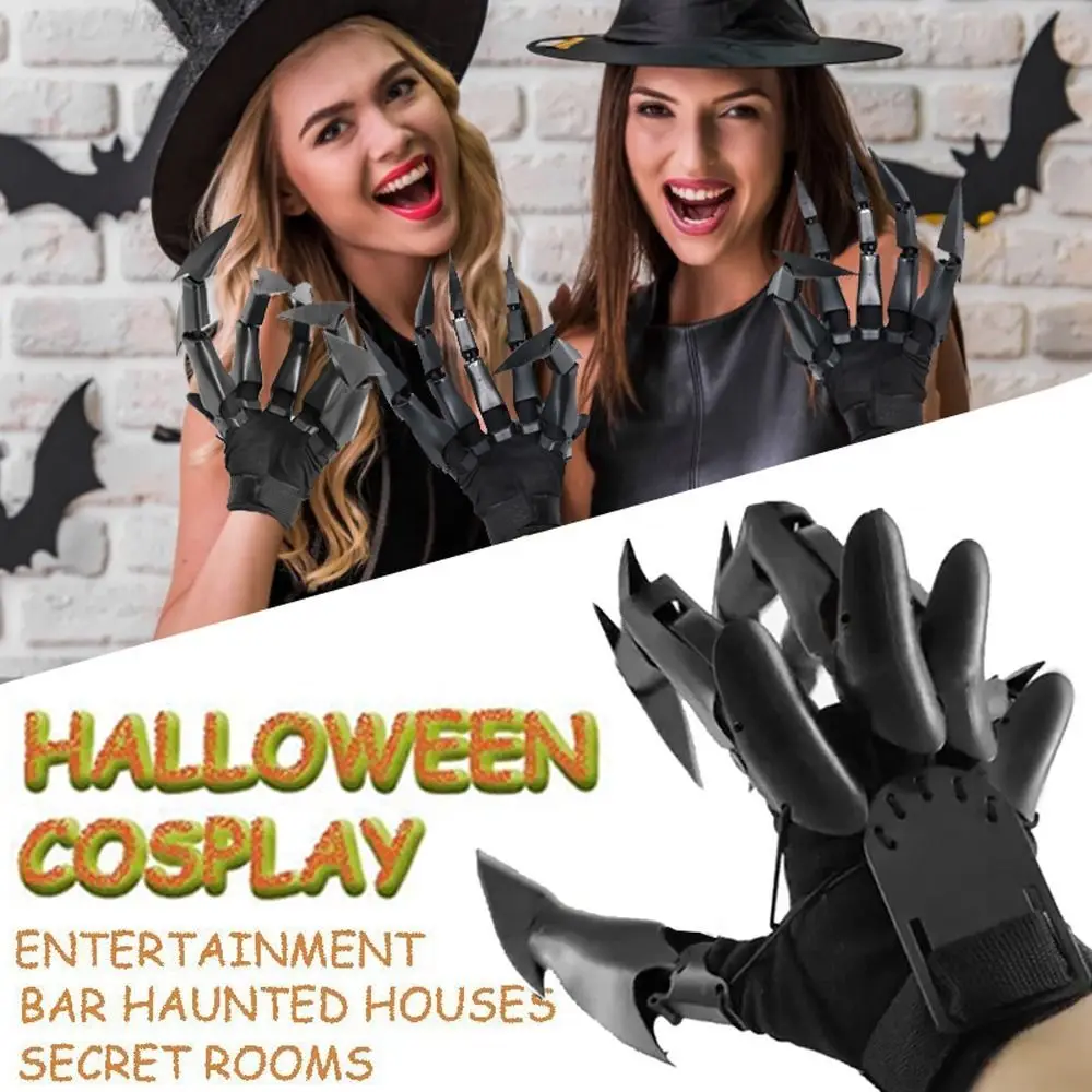 Halloween Articulated Fingers 3D Extensions Fingers Party Decoration Props Cosplay Gear Finger Glove Scary Skeleton Hand Toys horror costume halloween props black claw gloves carnival scary cosplay party dragon decoration novelty funny toys