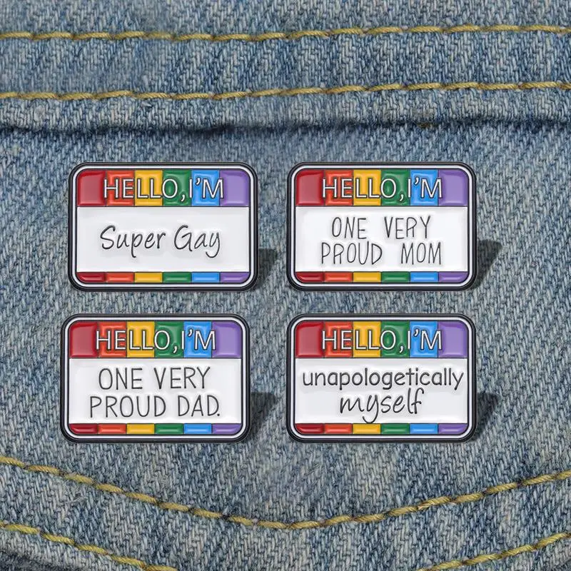 

Hello I'm Super Gay Enamel Pins Custom Unapologetically Myself Brooches Lapel Badges Pride Rainbow Color Dialog Box Jewelry