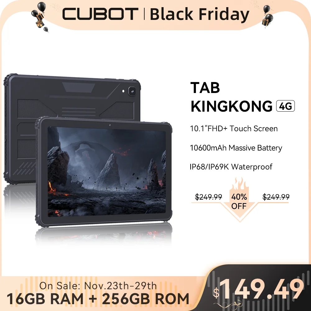 Cubot TAB KINGKONG, Rugged Tablet Android 13, IP68 Waterproof, 16GB  RAM(8GB+8GB Extended), 256GB ROM, 10600mAh,10.1 FHD+ Screen