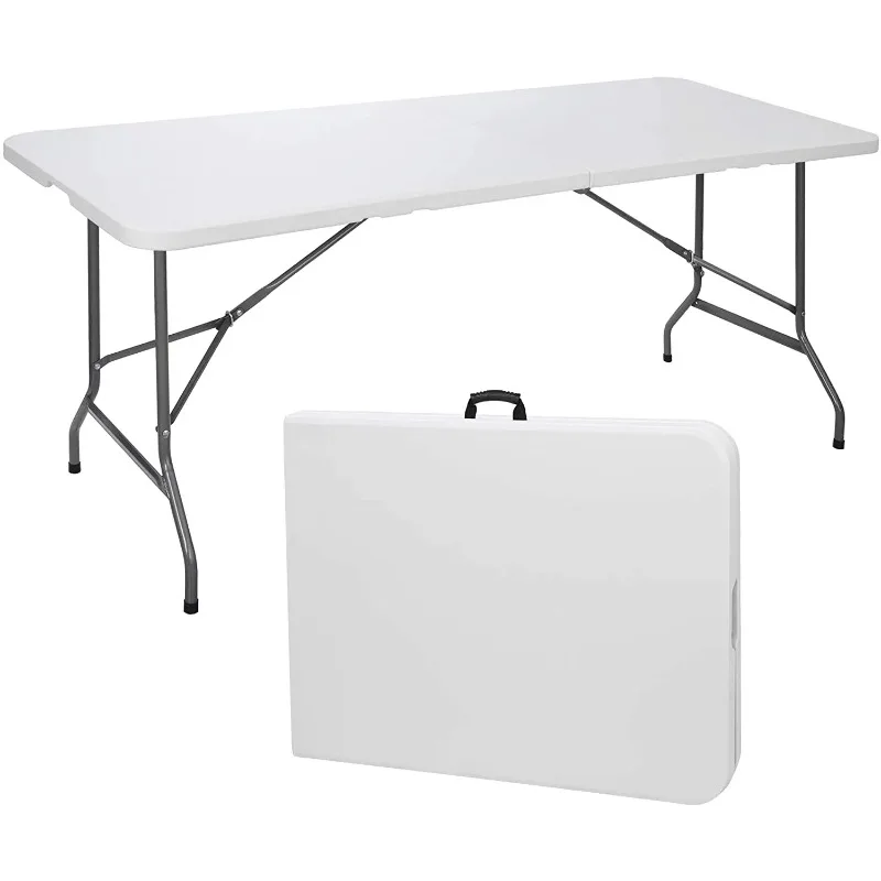 YouYeap Folding Utility Table 6ft Fold-in-Half Portable Plastic Picnic Party Dining Camp Table, White Camping Table Foldable