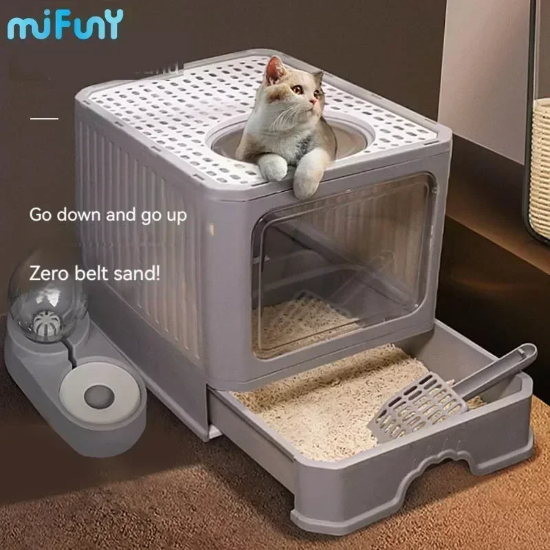 

MiFuny Cat Toilet Foldable Toilet Tray for Cats Spatter-proof Fully Enclosed Cat Litter Box with Drawer Deodorant Pet Supply