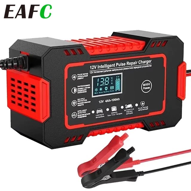 EAFC 12V 6A Full Automatic Car Battery Charger Digital Display Battery Charger Power Puls Repair Chargers Wet Dry Lead Acid