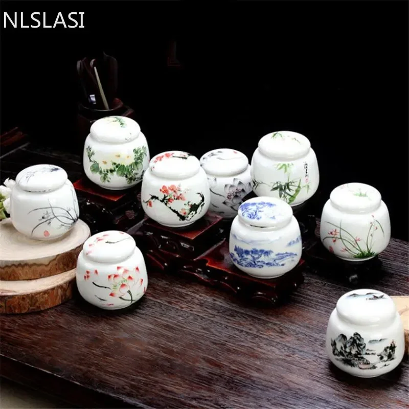 Tea Canister Tea Tin Box 1pcs White Porcelain Tea Storage Small Tea Jar Box Portable Sealed Canister Storage Tank Ceramic Caddy Container