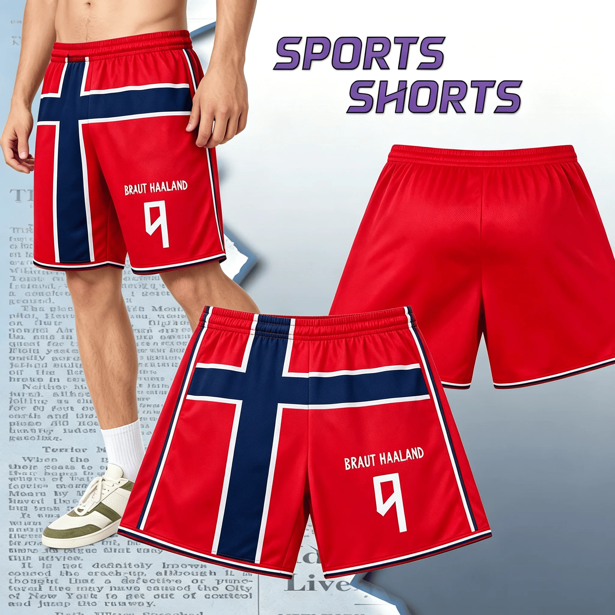 2026 Sommer Norwegen HAALAND 9 Fußballshorts Herren 5 Zoll Trainingsshorts Sportshorts Schnelltrocknende Fußballhosen Herren Sportbekleidung Oberteile