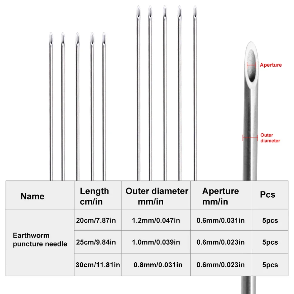 5-25PCS Earthworm Hooking Needle Worm Fishing Needle Hollow Earthworm Hook Needle Fishing Baiting Tool for Carp Fishing 20-30cm