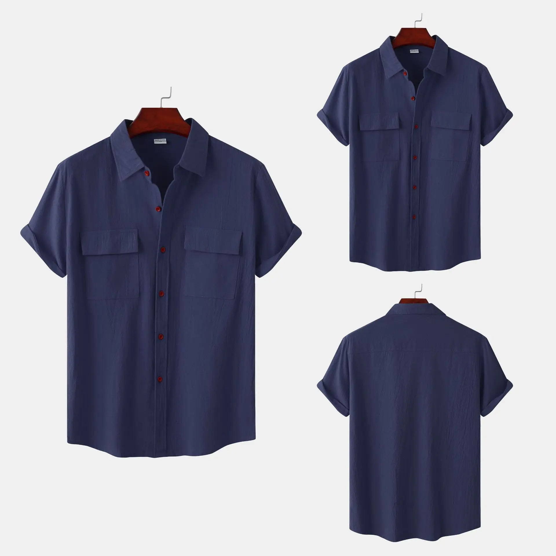 

Cotton Linen Solid White Shirts For Men Summer Double Pocket Short Sleeve Casual Shirt Mens Business Holiday Breathable Camisas