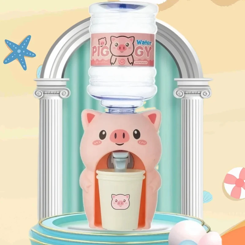 Mini Children's Water Dispenser Cute Cold/Warm Water Juice Milk Dispenser Simulation Cartoon Pig Kitchen Toy