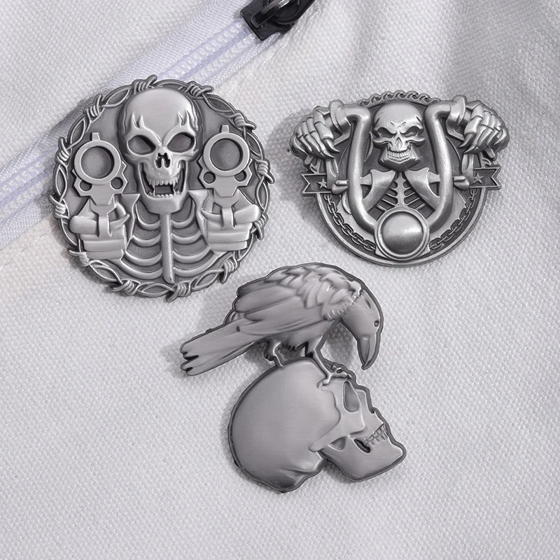 

Skeleton Skull Silver Color Enamel Pin Brooch Punk Halloween Metal Badge Gift Clothing Lapel Backpack Wholesale Accessories