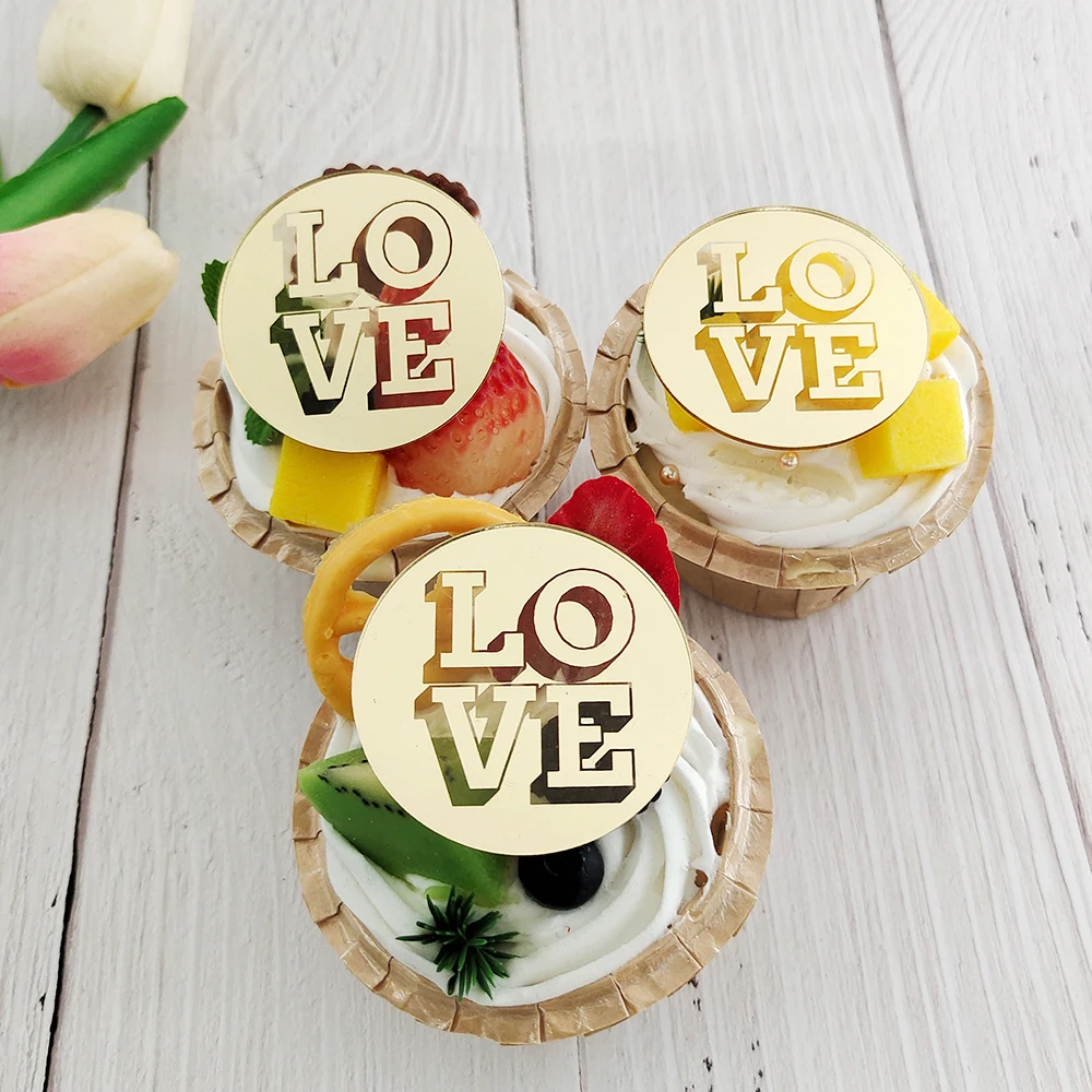 5Pcs Valentine's Day Cupcake Toppers Rose Gold Love Heart Cake Topper Dessert Cake Decoration Valentine's Day Party Baking Tools