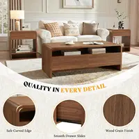 3-Piece Living Room Table Set, Includes Coffee Table & 2 End Tables, Modern Coffee Table Sets with Large Storage, Customized 3