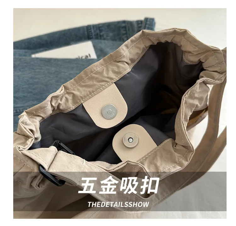 2024 New Large-capacity Waterproof Nylon Cloth Drawstring Pleated Shoulder Bag Travel Leisure Crossbody Bucket Bag