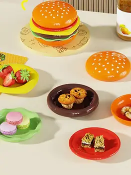 Set di Piatti Impilabili per Hamburger, Piatto a 6 Strati, Piatto per Sgusciare le Ossa, Contenitori Divertenti per Salse, Decorazione da Tavola