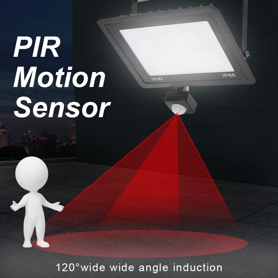 LED Spotlight 150W 100W 50W 30W 20W 10W 220V Floodlight LED PIR Motion Sensor Wall Light Cold White Waterproof Outdoor Lighting