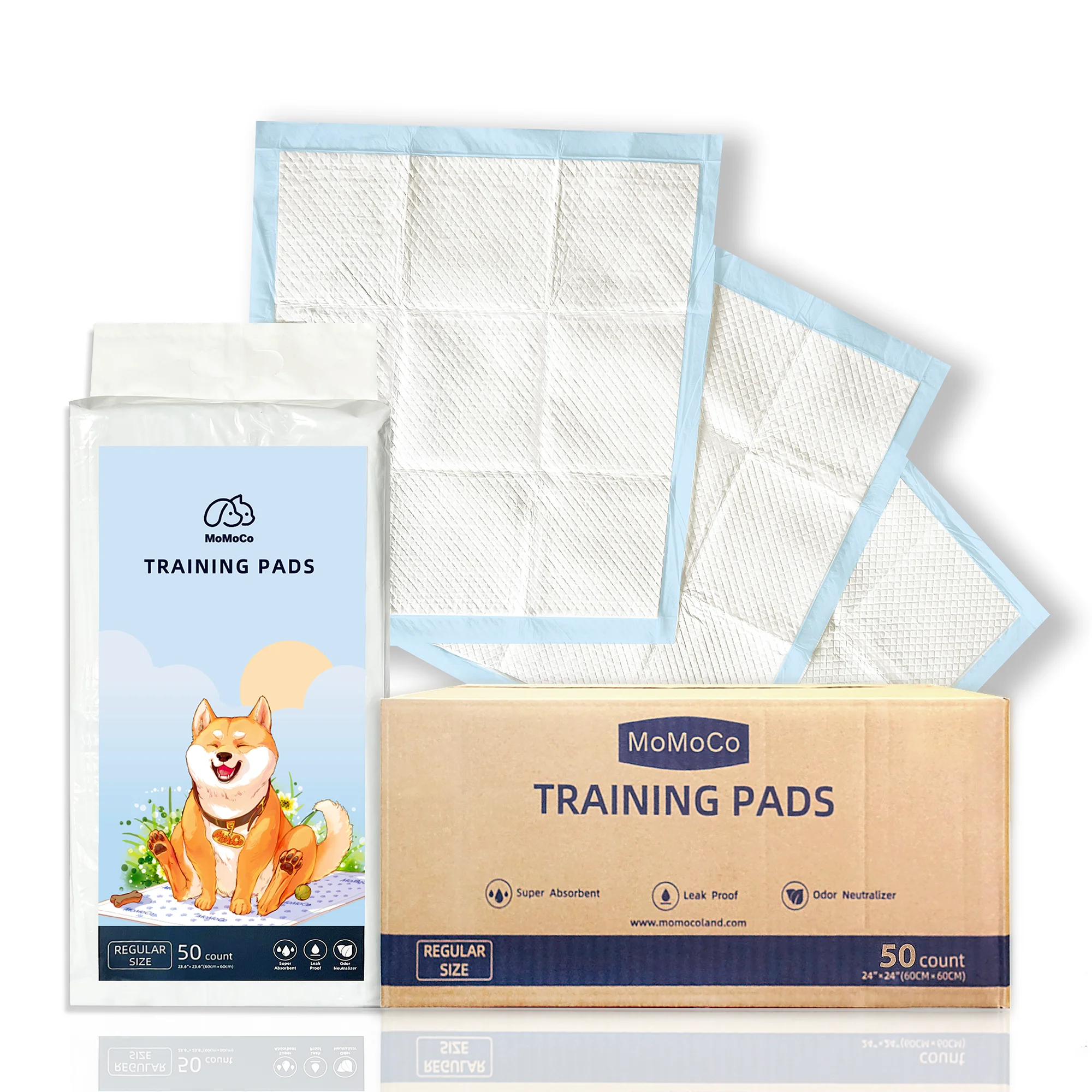 Momoco Puppy Pads 24 "X 24"-50 Count Regular Dog Pee Training Pads Assorbenti Usa E Getta Per Cani, Gatti, Conigli, Cuccioli Puppy Pa