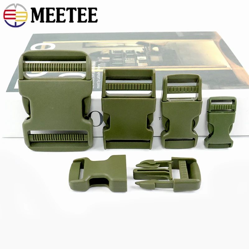 5Pcs 20-50mm 플라스틱 사이드 릴리스 버클 ArmyGreen 웨빙 스트랩 클립 트라이 글라이드 슬라이드 조정 하스프 버클 가방 부품 용품