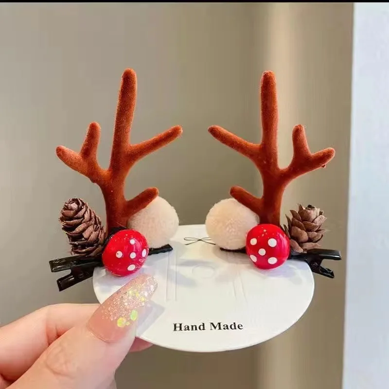 1 Pair Kawaii Christmas Elk Ear Hair Clip Women Girl Santa Snowman Hairpin Xmas Party Barrettes for Kids Cosplay Headwear