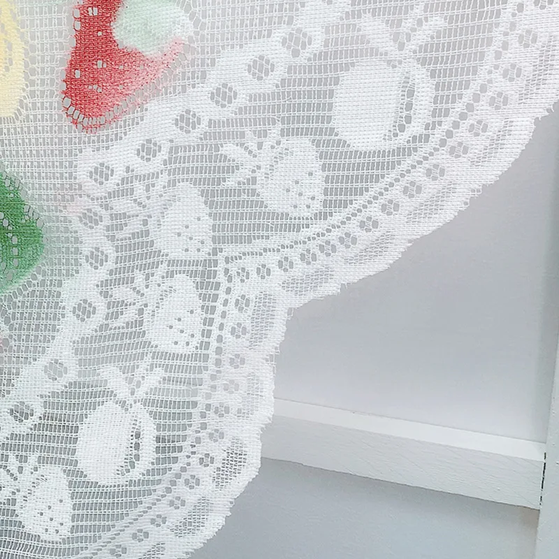 Lace Fruit Embroidery Window Curtain Living Room Kitchen Partition Door Curtain White Decorative Half Curtains Short Screens