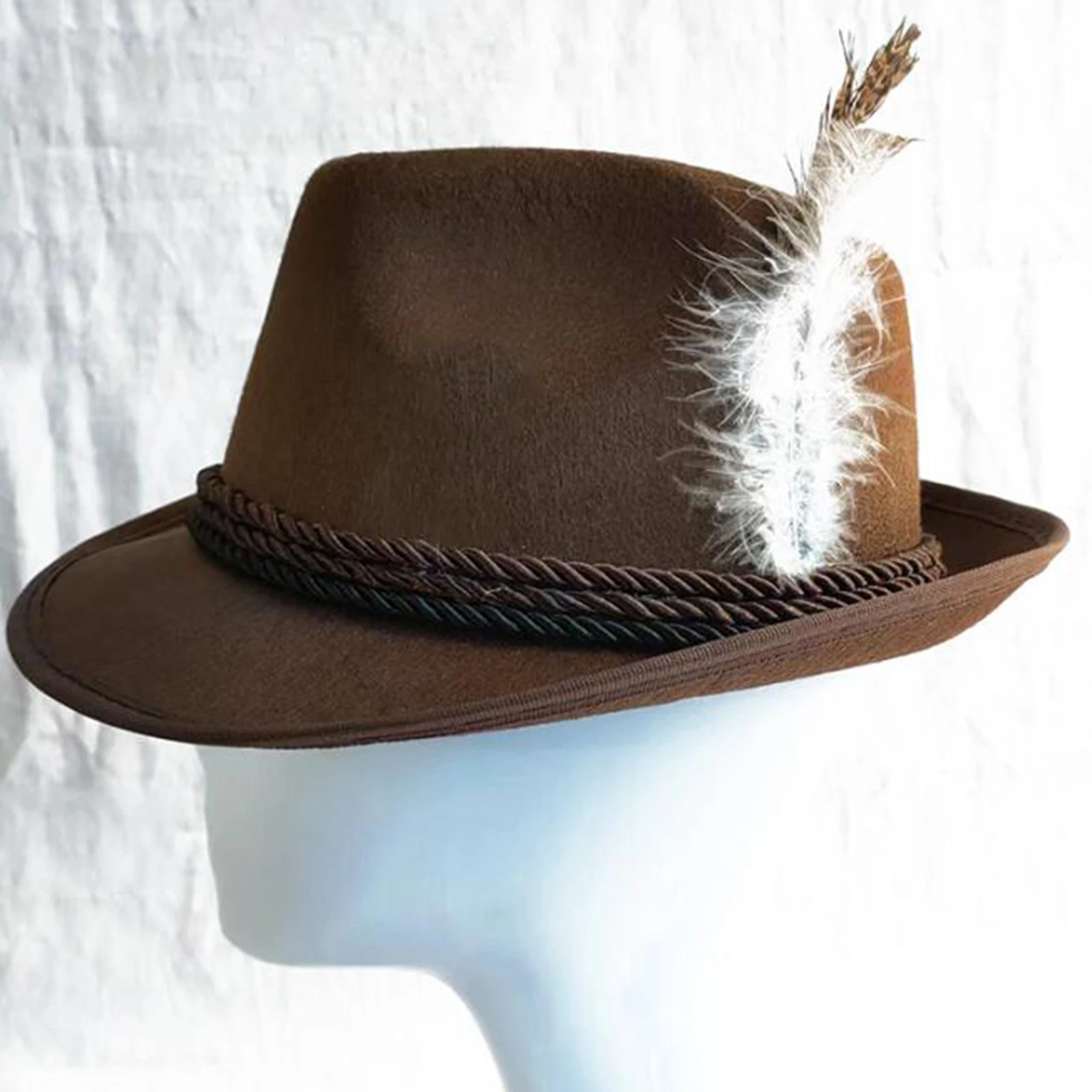 Unisex Fedora Hat Oktoberfest with Feather Green/ Light Gray Color 60cm/23.6' Bavarian Jazz adult oktoberfest hat