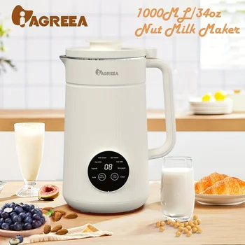 두유 기계, 벽파기, 너트 우유 기계, 자동 착즙기, 우유 히터, 스테인리스 스틸, 화이트, 34oz/1000ml