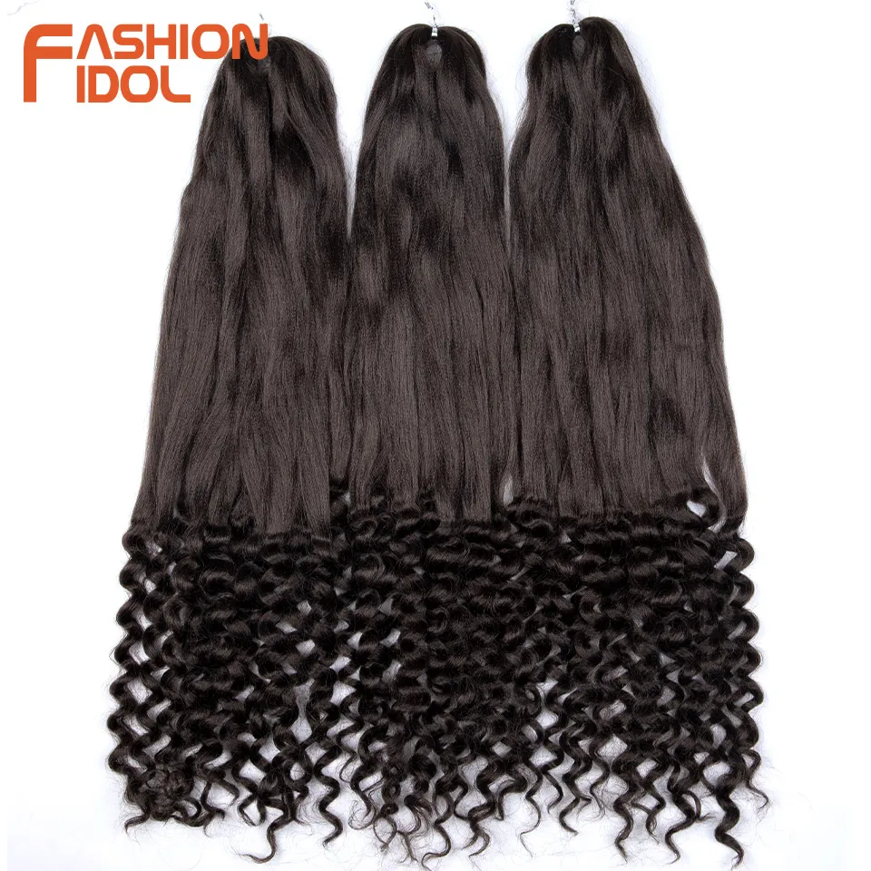 FASHION IDOL 28inch 240g/3pcs Pre Stretched Tail French Crochet Hair Synthetic Ombre Brown Pre-twisted Passion Twists Curly Hair 2