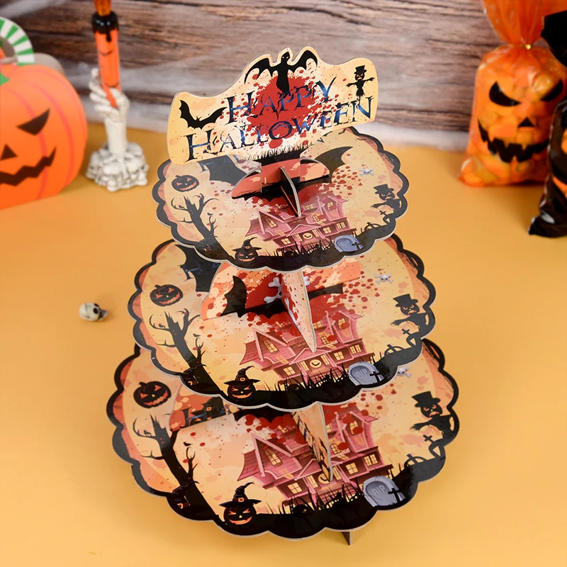 

1set Halloween Stand Cupcake Tower Rack Pumpkin Cake Stands Macaron Display Tray For Kid Happy Halloween Party Cake Decoration