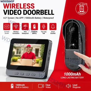 Campanello Wireless WiFi con Telecamera 1080P, Videocitofono Impermeabile, Schermo IPS da 4,3 Pollici, Campanello di Sicurezza Domestica con Visione Notturna IR