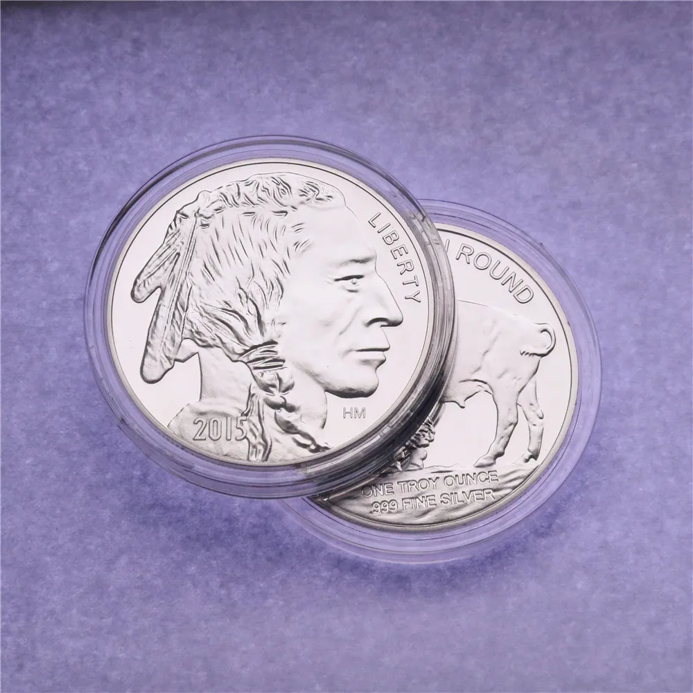 Non Magnetico! Nuovo!!! 1 Pz/Lotto Placcato 2015 American Buffalo 1Oz .999 Monete Rotonde In Argento Placcato Ottone Fine