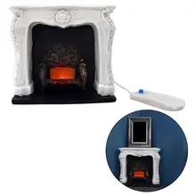 

1:12 Miniature Fireplace Model Toys Rectangle Building Components Electric Red Light Vintage Carved Freestanding Decoration