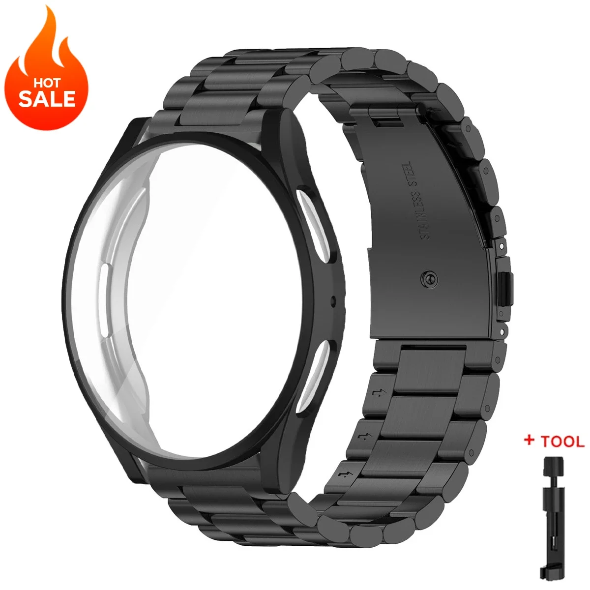Stylish Metal Band with TPU Case - Stainless Steel Bracelet Strap