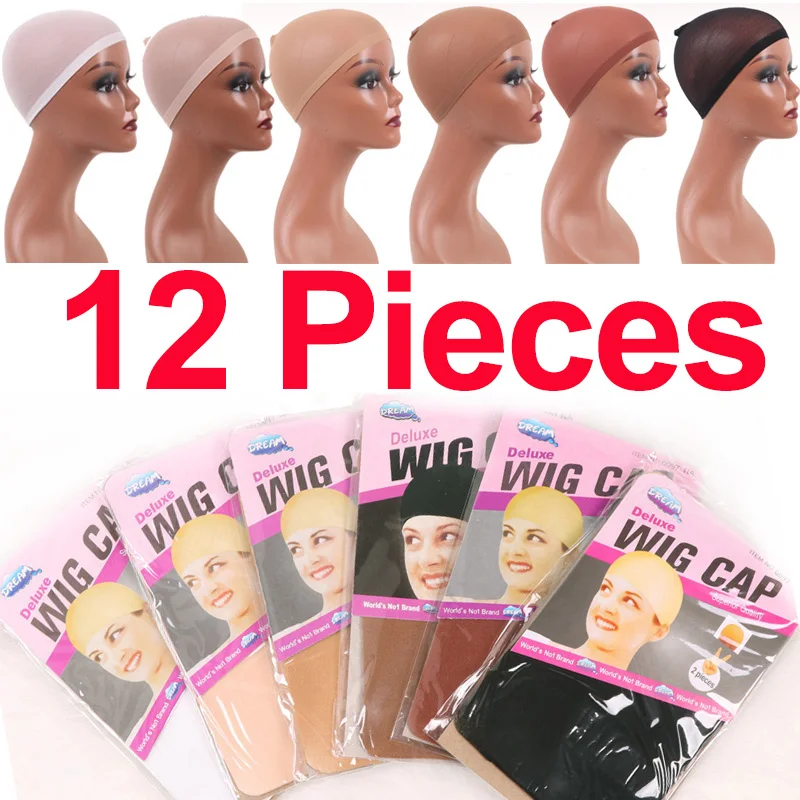 12 Pieces Cheap Hair Net New Stocking Cap For Wigs Black Brown White Weave Net For Wigs Bald Cap Nylon Stocking Wig Stretchy hair nets