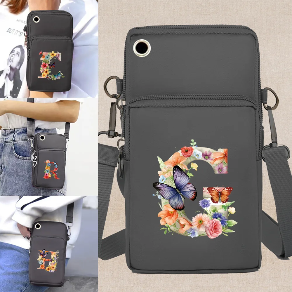 

Portable Mobile Phone Bag Small Crossbody Bag Women's Purse Canvas Mobile Phone Purse Butterfly Letter Pattern Shoulder Bag