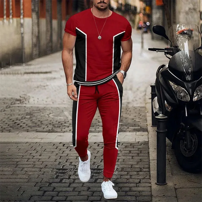 Summer Men's Tracksuit Jogging 3D Print Trend Vintage T-Shirt Street Fashion Male Clothes Sports Long Pants Sets 2 Pieces Outfit