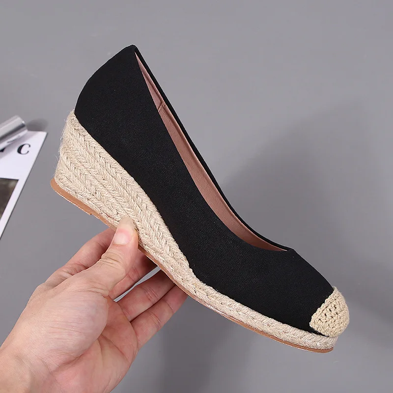Sandalias de alpargatas de cuña para mujer, zapatos de plataforma de tacón grueso aterciopelado, tejido paja, para y otoño, 2022 - AliExpress Calzado