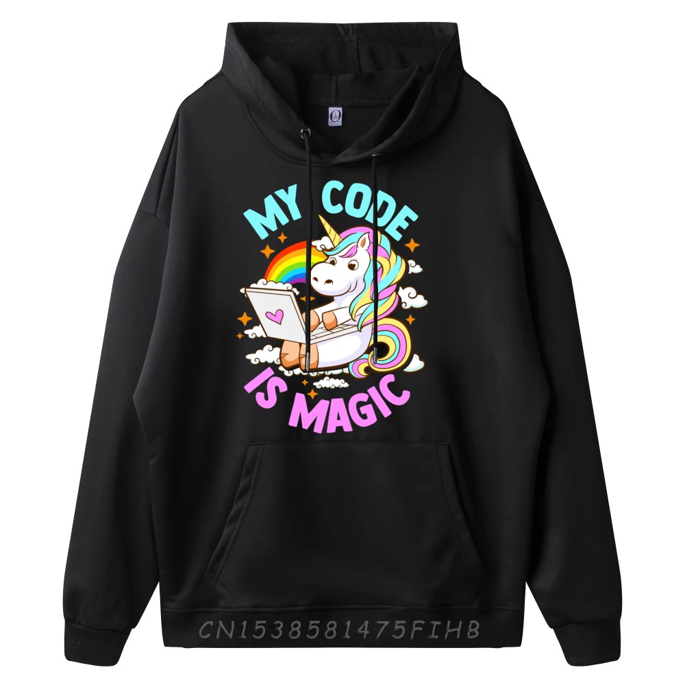 Sweatshirt Magical Unicorn Computer Programmers My Christmas long Sleeve Round Collar Mans Hoodies Design Hoodies Hip Hop Magical Unicorn Computer Programmers My Code Is Magic black