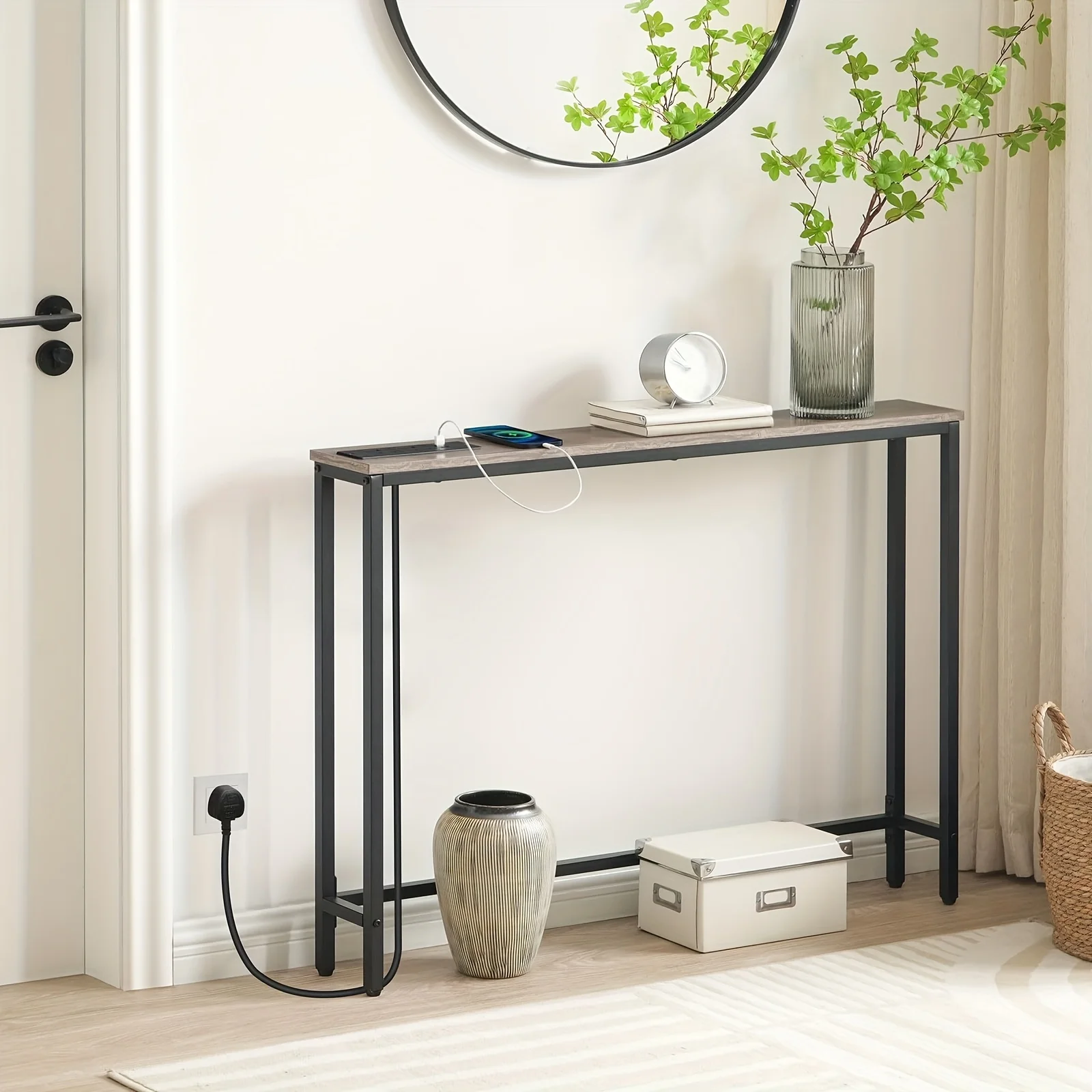 Console Table with Power Outlets, Slim Hallway Tables Ideal for Narrow Spaces, Easy to Install Modern Home Decor, Stylish Small