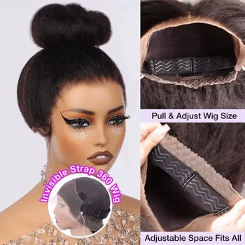 36 Inch Invisible Strap 360 HD Full Lace Glueless Wig Kinky Straight Frontal Wig Yaki Straight Lace Front Human Hair Wig 1