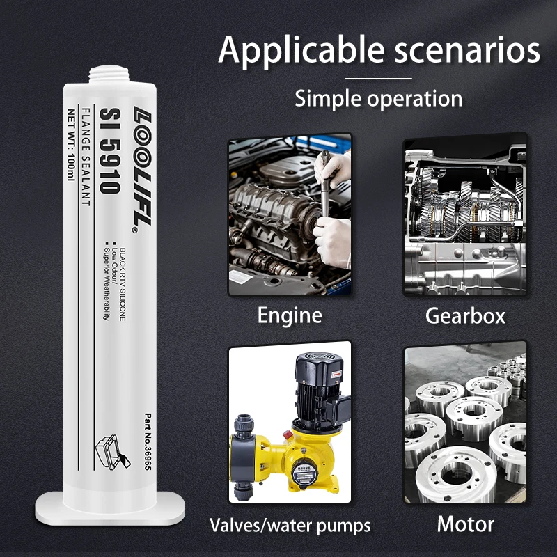 SL-5910 Black Silicone Sealant for Automotive Engines, High Temperature Oil Resistant, Long Term Leak Proof, High Sealing, Ultra Viscosity, Low Odour, with Tool, 100 ml 4