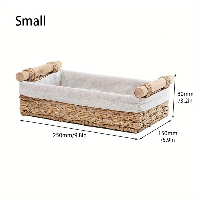 1pc Bathroom and Kitchen Storage Basket - Small Wicker Organizer for Countertops - Round Paper Rope 2
