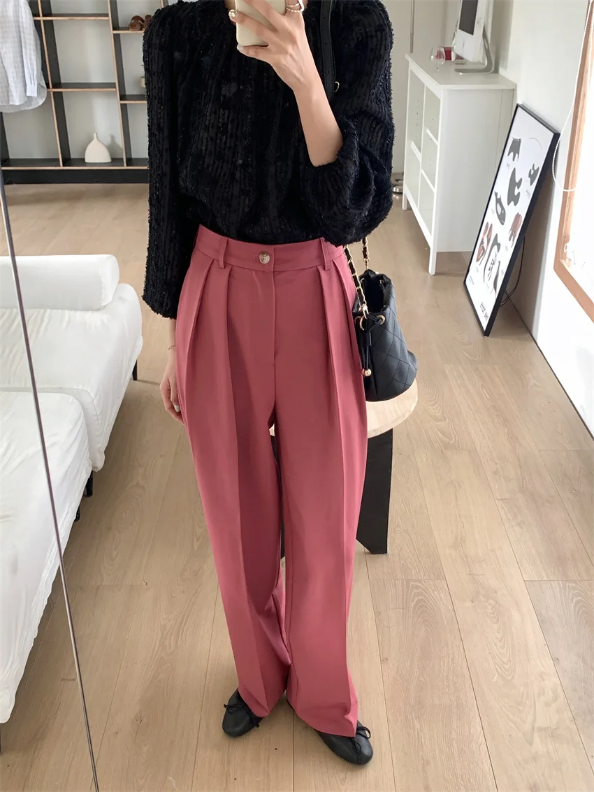 HziriP Pink Women Trousers S-L Work Wear Solid Hot Stylish 2022 Summer Straight Casual Chic Loose All Match OL Full Length Pants track pants