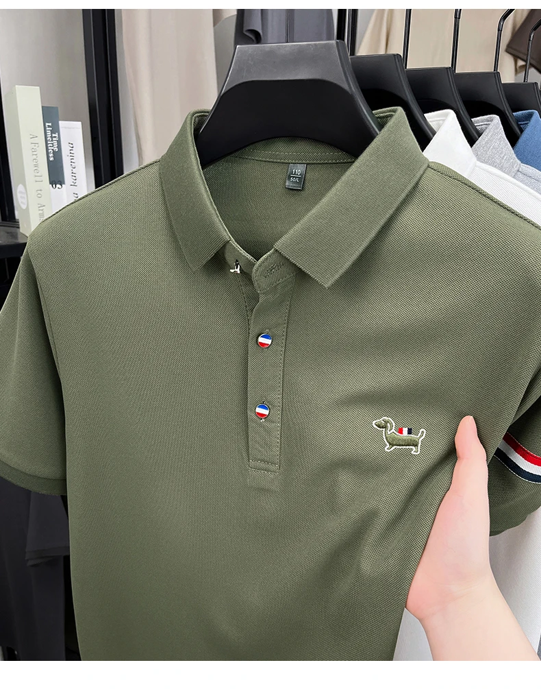 Fashion puppy embroidery men's short sleeve polo shirt luxury brand striped decoration summer breathable business casual T-shirt 30 S2068715eb82441649f6087c1f58025e52