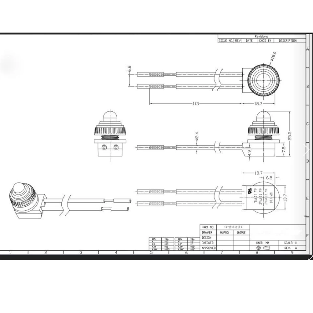 Ein-Aus-Schalter, Drucktastenschalter, rot/schwarz, Gummiabdeckung, robust, wasserdicht, mit Leitungen, Draht, 12 V, 250 V, 3 A, Bakelit-Basis, KP107 – Detail 20