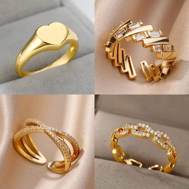 Heart Rings For Women Stainless Steel Gold Color