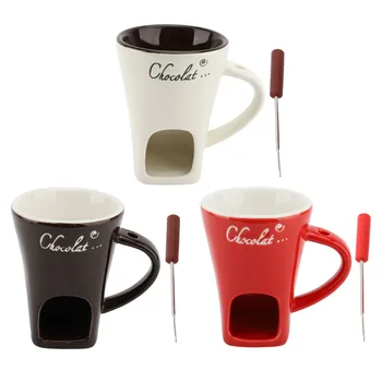 Chocolate Melting Fondue Mug Ceramic Butter Warmer Pot Chocolate Melting Supplies with Fork for Kitchen 1