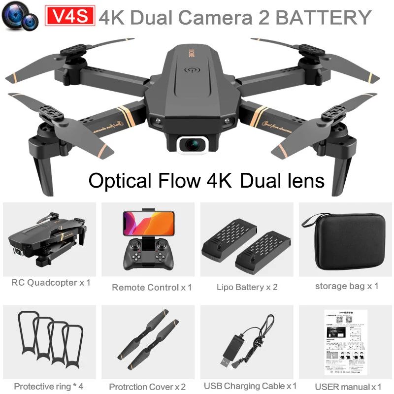 RC V4 Drone WIFI FPV 4K HD Dual lens Optical Flow Localization  Wide Angle Camera Foldable Altitude Hold Durable RC Quadcopter dji phantom 3 advanced remote RC Quadcopter