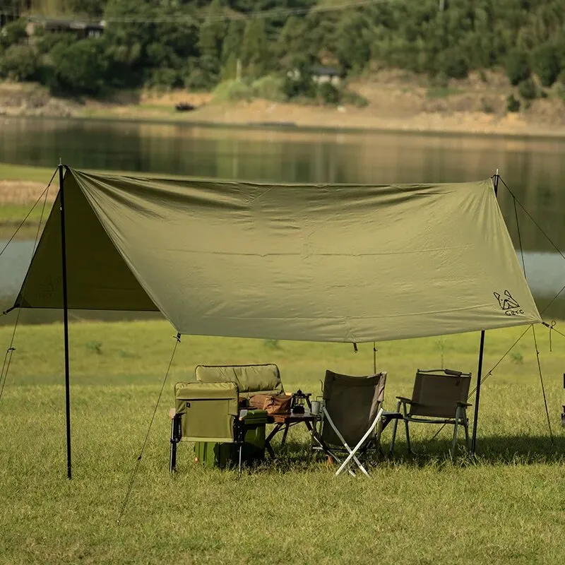 GERC Polyester Outdoor Camping Folding Portable Vinyl Canopy, Sunshade Sun Protection And Rain Protection Camping Cloth, Camping Canopy