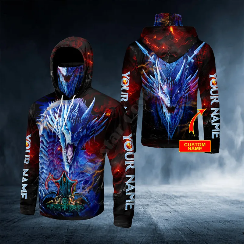 

Blue Dragon Behind Grim Reaper Custom You Name 3D Printed Bandana Hoodie US Size Women For Men Casual Pullover Hoodie Mask Warm